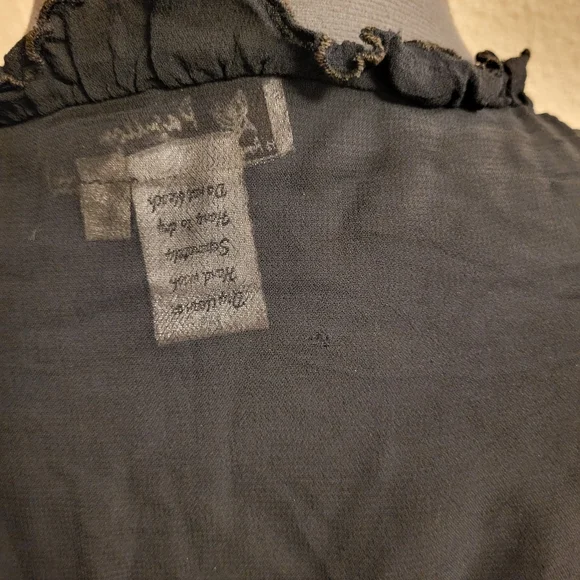 Papillon Sheer Black Beaded & Sequined Button-Up Top Size Large - Picture 10 of 13